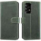 LENSUN Echtleder Hülle für Samsung Galaxy A53, Handyhülle [Echtes Leder][Wallet Kartenfach][RFID Schutz] Handytasche Flip Lederhülle - Retro Grün
