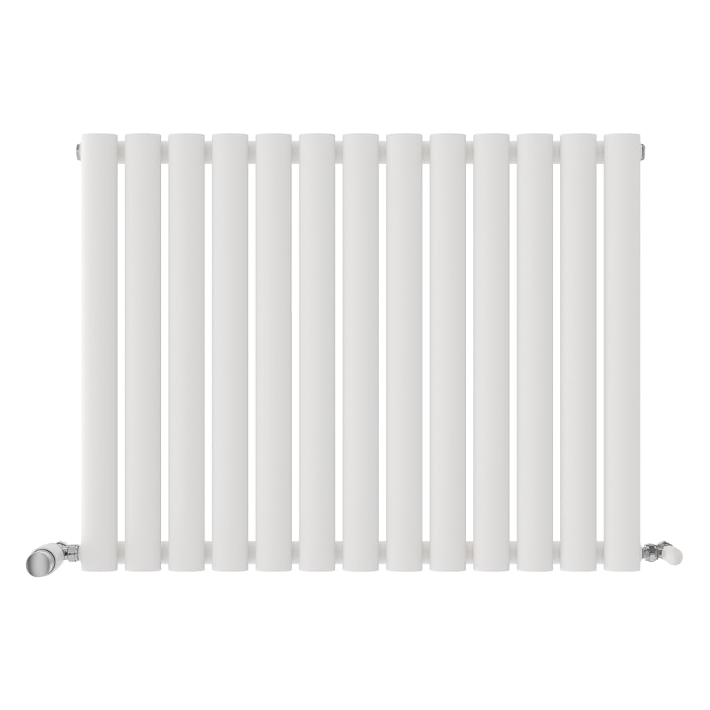 iBathUK Strata Wall-Mounted Horizontal Single Oval Panel Radiator, 13 Column Steel High Thermal Output Hydronic Central Heating, Designer Modern Radiator in Matt White, 600 × 767mm