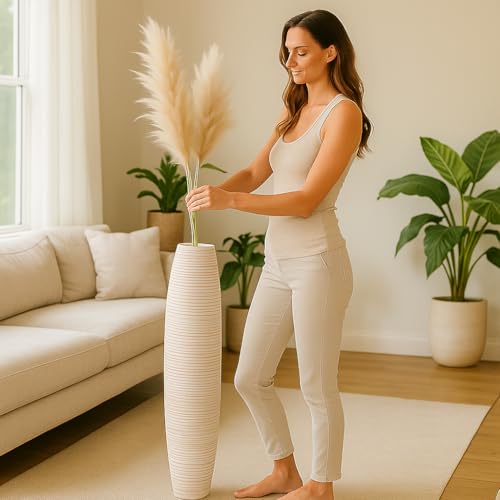 Image of Leewadee Large Floor Vase 34 inches Mango Wood for Pampas Grass, Dried Flowers