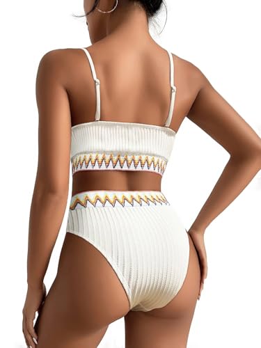 Image of Lilosy High Waisted Tummy Control Ribbed Bikini Crop Top Brazilian Swimsuit Set 2 Piece