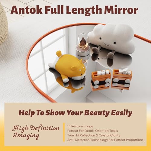 Full Length Mirror, 58"x18" Floor Mirror, Arch Floor Standing Mirrors Freestanding Arch Full Body Mirrors with Stand for Bedroom, Hanging Mounted for Living Room Cloakroom, Orange