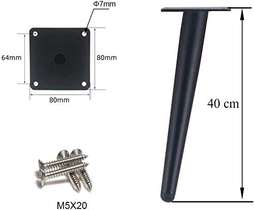 Drenky 4 Pieces Slant Table Legs Metal Cabinet Legs, Cone Furniture Legs, 201 Stainless Steel, Black, 40 cm Height - Image 3
