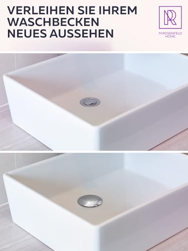 M. Rosenfeld Home Waschbeckenstöpsel mit Deckel 63mm Chrom Abflussstopfen – aus Messing, Universal mit Gummi für Waschbecken im Bad und Bidets - Excenterstopfen - Höhenverstellbar Rostfrei & Dicht