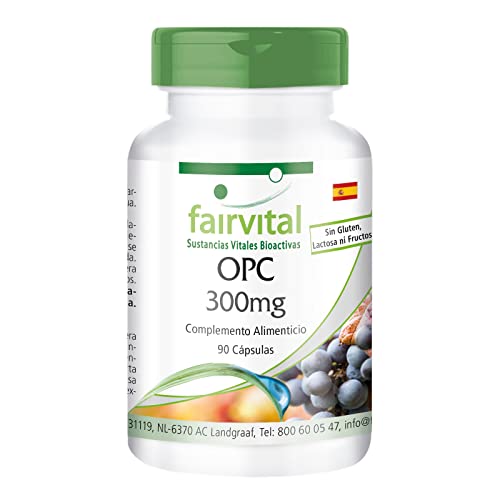 fairvital Extracto de semilla de uva OPC, 900mg por dosis diaria, 90 cápsulas, fáciles de tragar, ALTA DOSIS, VEGANO, proantocianidinas oligoméricas