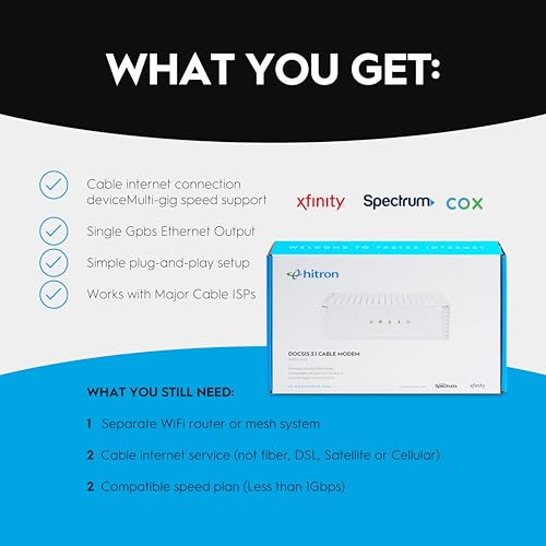 Image of Hitron CODA DOCSIS 3.1 Cable Modem ONLY | Up to 1 Gbps Max Internet Speeds | Certified with Comcast Xfinity, Charter Spectrum, Cox & More | Requires Separate WiFi Router (Pack of 2)