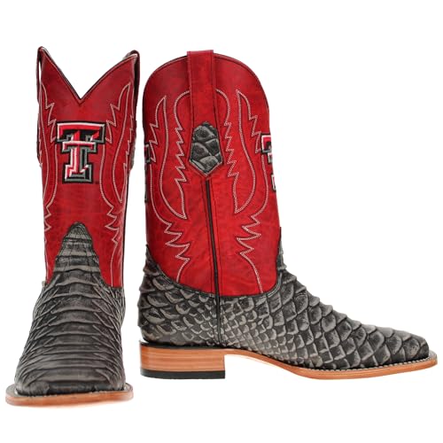 Image of Vaccari Men's Cooper Genuine Exotic Print Leather & NCAA League Embroidery Broad Square Toe Cowboy Boots