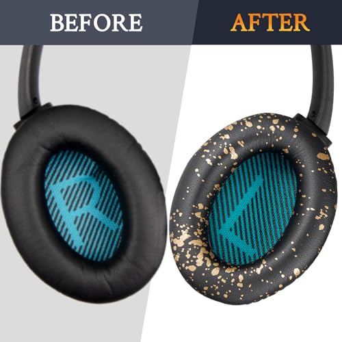 Image of SoloWIT Protein Leather Earpads Cushions for Bose Headphones, Replacement Ear Pads for Bose QuietComfort 15 QC15 QC25 QC2 QC35 /Ae2 Ae2i Ae2w /SoundTrue & SoundLink Around-Ear Series - Black Gold