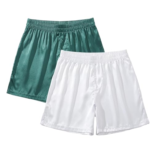 Image of AMY COULEE Mens Satin Boxer Shorts Silky Lightweight Pajama Bottoms Split Side Lounge Sleep Shorts