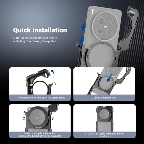 Image of NEEWER X200 Ultra Phone Cage, Quick Release Video Rig Stabilizer for Vlogging Filming Recording with 67mm Filter Ring 17mm Lens Backplate Filter Wrench Compatible with VIVO X200 Ultra, PA146 (Black)