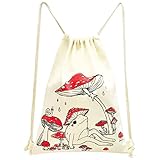 MOSITU Mushroom Drawstring Backpack Cute Mushroom Frog Backpack Aesthetic Canvas Bag Gym Drawstring