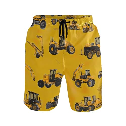 Cute Car Tractor Men's Swim Trunks Long, Quick Dry Mens Board Shorts,Mens Bathing Suits with Mesh Lining L B0400828