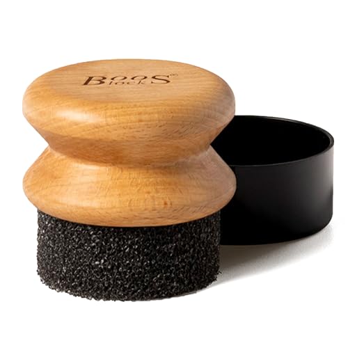 Image of John Boos Oil & Cream Round Applicator for Wood Cutting Boards, Butcher Blocks & Utensils, Beechwood - Solid Hardwood Handle, Silver Ion-Treated Sponge, Storage Cap, Easy and Even Application