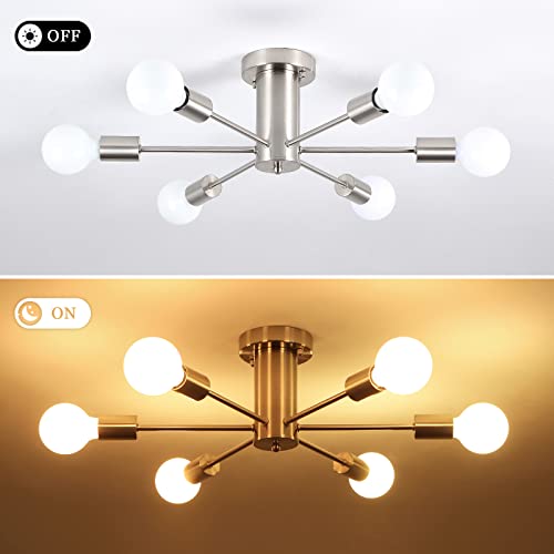 Tmmaysun Semi Flush Mount Ceiling Light Fixture, 6 Lights Modern Sputnik Chandelier Hanging Pendant Lighting For Living Room Kitchen Dining Room Bedroom Farmhouse Flush Mount Ceiling Lights (Silver) #TOP7