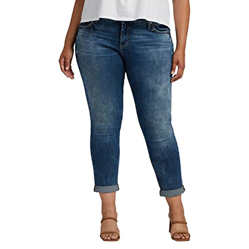 Silver Jeans Co. Women's Plus Size Girlfriend Mid Rise Slim Leg Jeans-Legacy