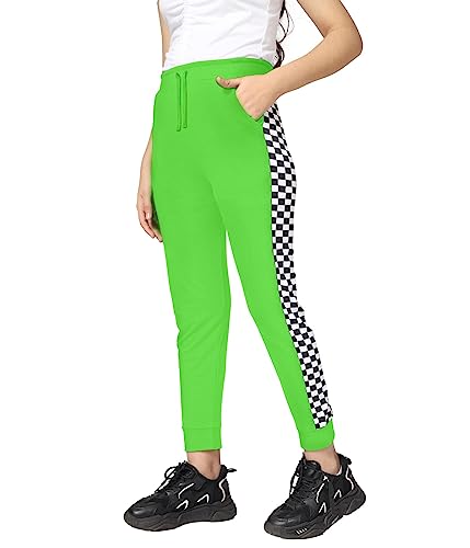 Image of KYDA KIDS Girls 100% Cotton Chess Print Track Pants | Elastic Waist Regular Fit | Soft Breathable Kids Casual Wear with Side Pockets Multicolor (Pack of 1)