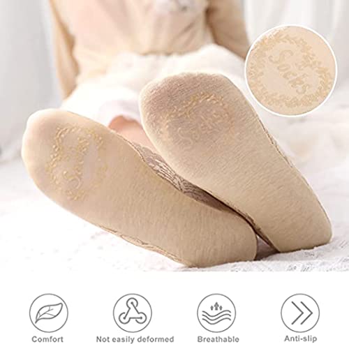 10 Pares Meias femininas invisíveis de corte baixo respirável, Silicone antiderrapante renda invisív