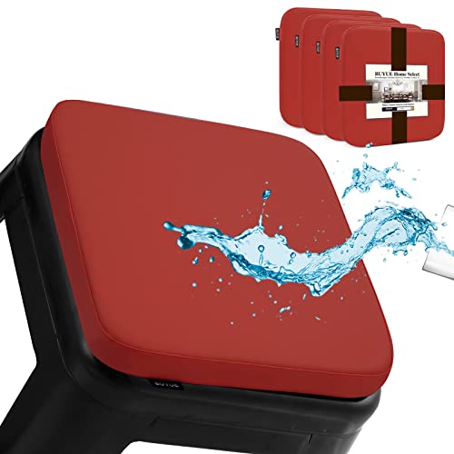 BUYUE Enhanced Anti-Rutsch Magnetic Bar Hocker Kissen Set von 4, Luxus PU-Leder wasserdicht kleine Sitzkissen für Café Bistro stapelbar Metallhocker (Quadrat, rot, 4)