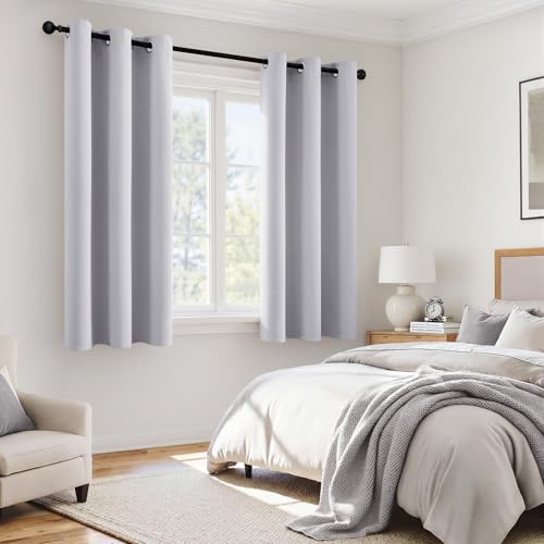 Image of MIULEE Greyish White 40x45 Inch Length Blackout Curtains for Bedroom | 2 Thick Layers Thermal Insulated Short Window Curtains, Noise Reducing Grommet, Drapes for Kitchen Living Room,2 Panels