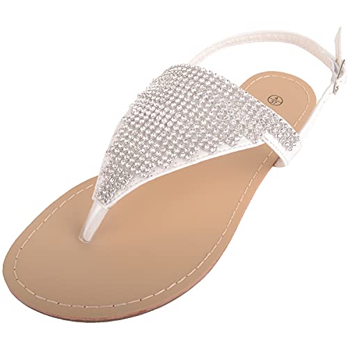 Tongs en cuir pour femme avec boucle et strass brillants pour l'été