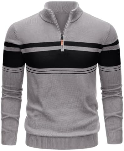 TACVASEN Pullover Herren Baumwolle Half Zip Strickpullover Winter Troyer | Stehkragen, Warm, Langarm, Sweater, Gestreiftes, Arbeit, Freizeit