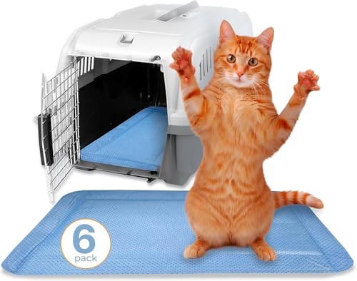 Image of Skywin Pet Carrier Pads, 6 Pack Cat Carrier Pad Insert 19.5 inch x 12.5 inch, Disposable Small Cat Carrier Liner Pad, Puppy Training Pads(Blue)