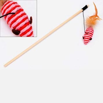 The DDS Store Cat Wood Wand Teaser Toy,Best Cat Catcher Mice Natural Sisal Wand Teasers with Bell,Feather on Elastic String Keep Your Kittens Jumping and Pouncing(Color May Vary)