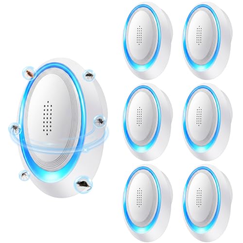 HUGENT 2026 Upgraded Ultrasonic Pest Control Repeller 6 Pack Dual Frequency Mouse Spider Ant Bug Mice Roach Rodent Rat Mosquito Repellent Device for Indoors Silent Operation Large Coverage