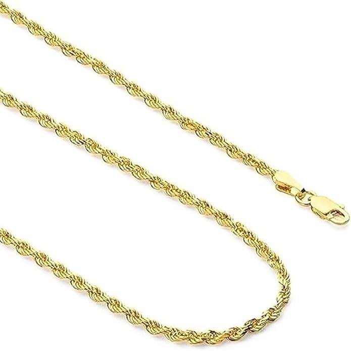 14k Yellow Gold Solid Rope Diamond Cut Chain Necklace with Lobster Claw Clasp, Jewelry Gift for Women Men, 1.5-3 mm, 16-30 inch - Main Image