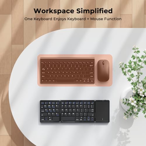 Image of MEETION Foldable Keyboard with Touchpad, Bluetooth Wireless Portable Keyboard, Rechargeable Ultra Slim Pocket Folding Keyboards, Full Size Keys, Travel for iOS Android Windows Laptop PC Tablet, Black