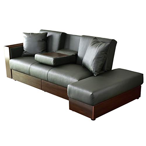 DORIS ドリス ソファ 2人掛け シングル ソファー ベッド 3人掛け 肘付き 3WAY 引き出し 収納 幅180 レザー ダークグリーン ラフォーレ【14235】