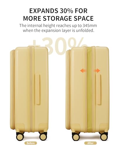 aji Expandable Top Opening Carry On Luggage Airline Approved, 20 Inch Lightweight Hardside Carry On Suitcase with Spinner Wheels, Travel Luggage for Women Men, Cheese Yellow3
