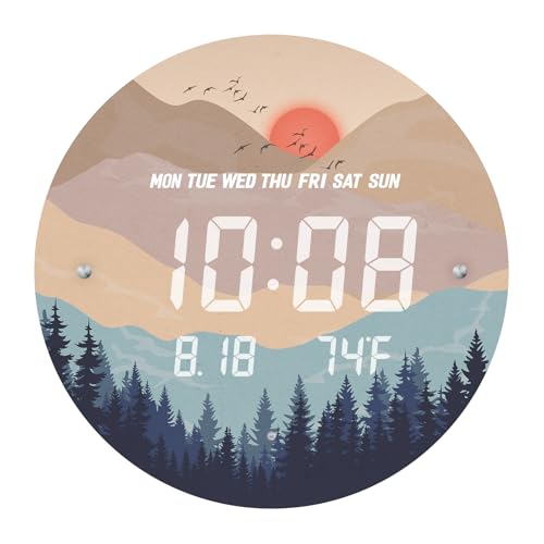 Digital LED Wall Clock for Home & Office, Wilderness Sunset, 12'' - Image 2