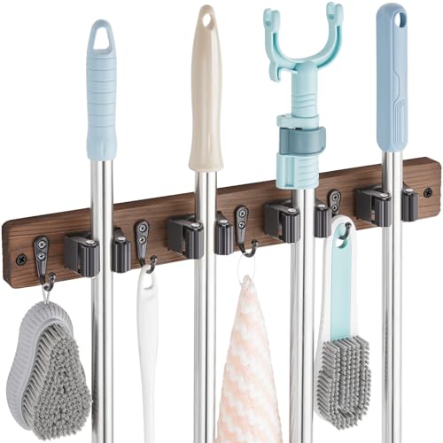 OUTNILI Mop and Broom Holder Wall Mount - Rustic Wood...