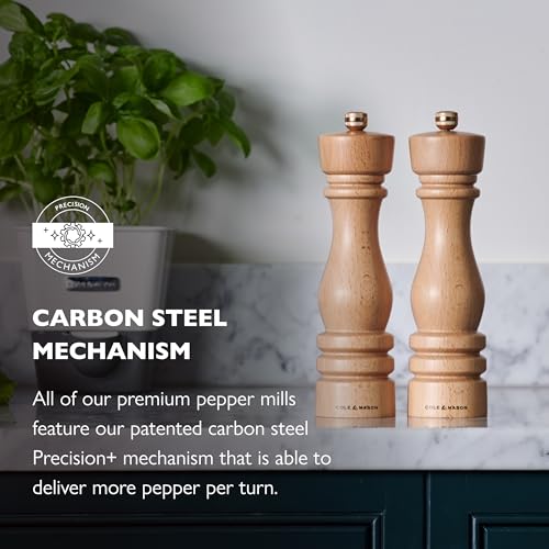 Cole & Mason London Natural Beech Pepper Mill, Precision+ Carbon Mechanism, Pepper Grinder with Adjustable Grind, Beech Wood, 220mm, Seasoning Mill, Lifetime Mechanism Guarantee - Image 4