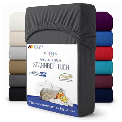 EllaTex Premium Stretch Spannbettlaken 200x220-220x240cm für WASSERBETTEN/BOXSPRINGBETTEN + 40 cm Steghöhe, ca. 200 g/m², in Farbe: Anthrazit-Grau