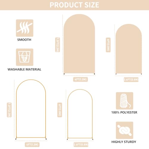 Image of 2 Pack Arch Backdrop Stand and Cover Set (7.2FT /6FT), Balloon Arch Stand | Metal Background Arch Stand, Backdrop Arch Frame, Wedding Arch for Backdrop (Apricot Cover)