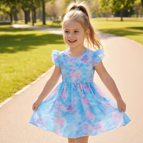 Image of Toddler Little Girls Casual Dresses Short Sleeve Crew Neck Graphic Cartoon Dress for 2-8 Years
