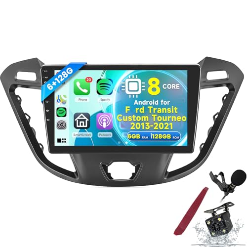 Y3,6G 128G Android 15 Radio samochodowe do F-ord Transit Custom Tourneo 2013-2021, 9-calowy ekran dotykowy z bezprzewodowym CarPlay, Android Auto, GPS, Bluetooth, FM RDS, WiFi i kamerą cofania