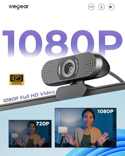 1080P WeGear C100 Webcam w/ Dual Mics & Privacy Cover - image 2