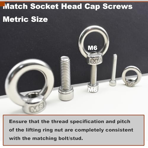 Image of M12 (1 /2 inch) EyeNut Stainless Lifting Eye Nuts Thread Ring Shoulder for Mounting Anchor Point,6 Packs