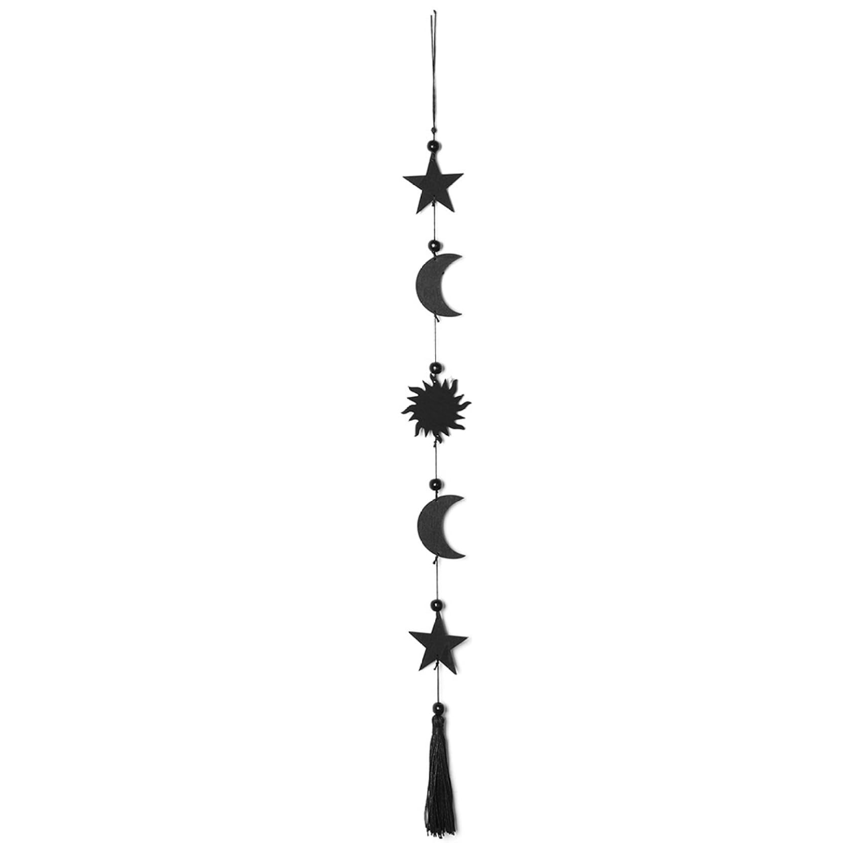 Faroby Star Hanging Wall Decor, Moon Phases Boho Wall Hanging Decor, Wooden Sun Decorations With Metal Chains For Yoga, Meditation,