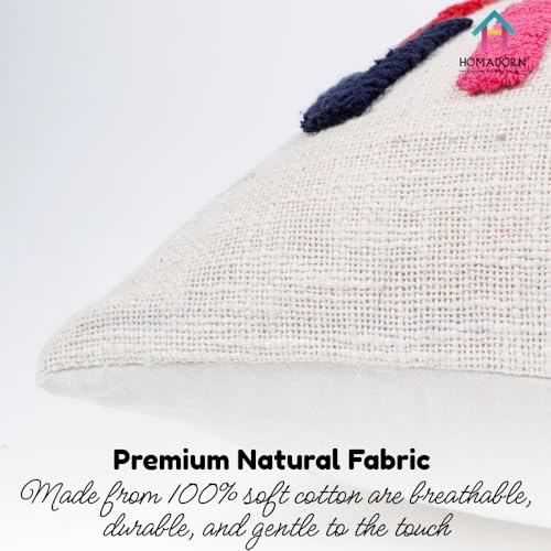 Image of HOMADORN 100% Cotton Hand Tufted Cushion Cover | Text Pattern Decorative Pillow Case | Boho Sofa Cushion Cover for Living Room | Soft & Durable | (16x16 Inches) (1, Good Vibes Multicolor)