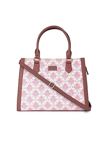 Image of ZOUK Printed Jute Handcrafted Vegan Leather Multicolor Women's Satchel Bag | Ladies Purse Handbag | Double Handle Detachable Strap