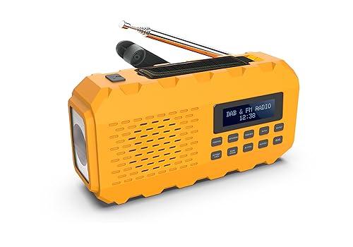 NEWTRO Ruota a manovella multifunzione DAB+/DAB/FM – Multifunzionale radio digitale con torcia elettrica, luce leggera, pannello solare, power bank, manovella, allarme SOS