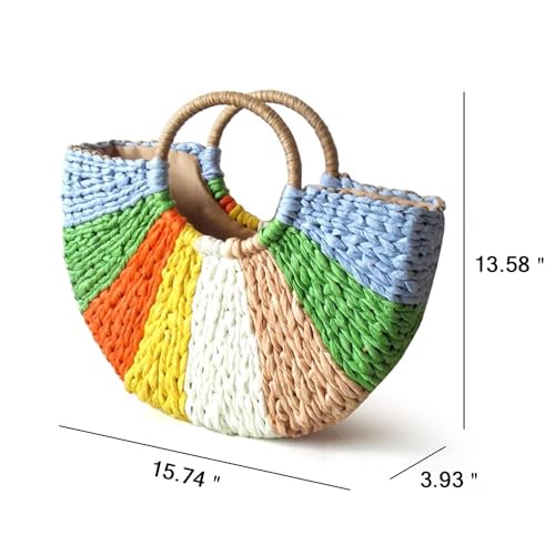 Bolso de mano redondo de ratán tejido para mujer miniatura 4