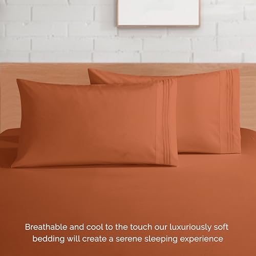 Elegant Comfort Luxurious 1500 Premium Hotel Quality Microfiber 4-Piece Sheet Set, 18-24 Inches Deep - Extra Deep Pocket Sheets - Ultra Soft 4PC Deep Pocket Sheets, Queen, Coral