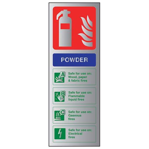 V Safety Fire Extinguisher-Powder ID Sign - 75mm x 200mm - 1.6mm Alu Rigid Plastic