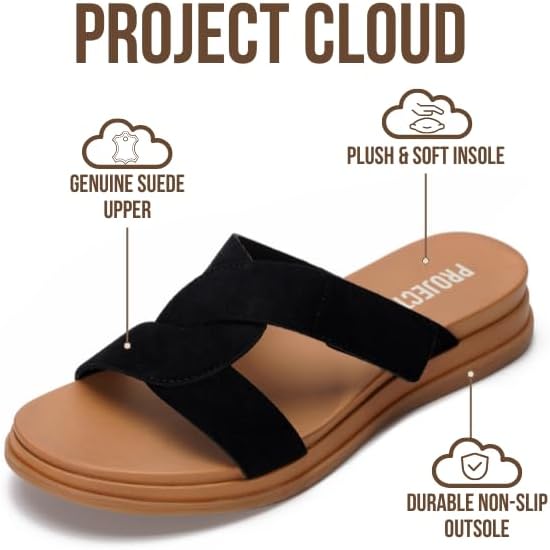 Project Cloud 100% Genuin Leather Womens Sandals – Easy Slip On Sandals for Women 2026 with Plush Cushioned Insole – Lightweight & Non Slip Womens Slides for Women Footwear (Nina) - Image 2