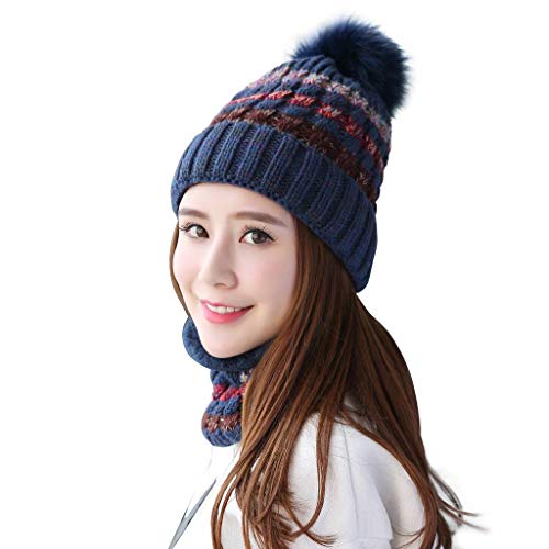 Home Prefer Womens Girls Winter Knit Hat And Scarf Set Warm Beanie Hat Cold Weather Snow Ski Cap Navy Blue #TOP16