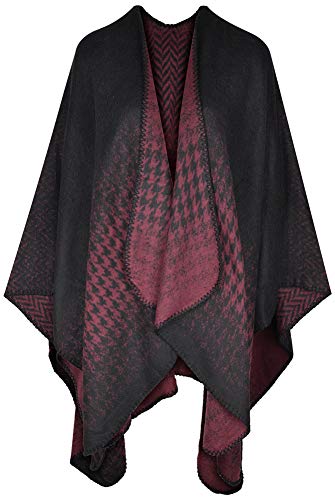 QZUnique Women's Blanket Wrap Houndstooth Knitted Cardigans Scarf Shawl Poncho Cape